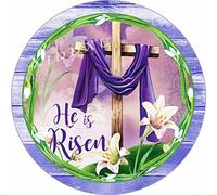 Metal Round Tin Sign He Resurrected The Easter Cross Religious Sign Rustic Wall Decor Retro Advertising Plaque Metal Tin Sign Home Decor Metal Sign Gift for Friends Family Women Girl 12x12 Inch