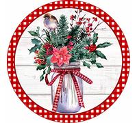 Metal Round Tin Signs Jar of Christmas Greenery Holiday Sign Christmas Sign Wreath Center Antique Tin Sign Metal Sign Halloween Decor Christmas Decor Stranger Things Posters Wall Decor 12x12 Inch