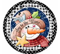 Metal Round Tin Signs Snowman Joy to The World Christmas Sign Holiday Sign Whimsical Wreath Antique Tin Sign Metal Sign Halloween Decor Christmas Decor Stranger Things Posters Wall Decor 12x12 Inch