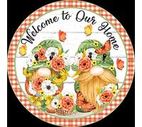 Metal Round Tin Signs Welcome Butterfly Gnome Spring Summer Sign Everyday Sign Spring Decor Antique Tin Sign Metal Sign Halloween Decor Christmas Decor Stranger Things Posters Wall Decor 12x12 Inch