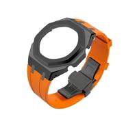 Metal Rubber Strap Bezel Mod Kit fit for Casio GA2100 GA-B2100 GA2110(Black-Orange)