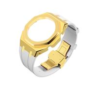 Metal Rubber Strap Bezel Mod Kit fit for Casio GA2100 GA-B2100 GA2110(Gold-White)