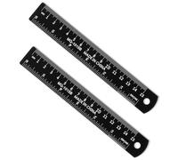 Metal Ruler 15cm, 2 Pack 6 Inch Ruler, Stainless Steel Rule with cm to Inches Conversion Table & Clear Scale for Students, Machinist and Drafting, (Black)