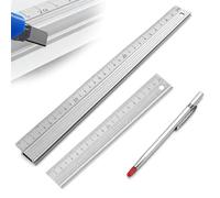 Metal Ruler Set with Marking Pen,Aluminium Cutting Rulers with Raised Grip | 30cm (12 inch) + 20cm (8 inch),Non Slip Edge Metal Ruler for Craft, DIY, School, Office & Precision Length Measurement