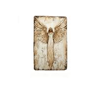 Metal Rustic Decorative Wall Art with Outstretched Wings Vintage Angel Metal Tin Sign with Hanging Holes Versatile Distressed Plaque Sign for Memorial Christian Decor