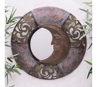 Metal Rustic Moon Mirror Round Wall Art Garden Sculpture Plaque Decor 45 cms
