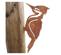 Metal Rusty Bird Silhouettes Garden Fence Decoration, Woodpecker Gardening Country Metal Bird Robin Yard Art Silhouette Ornament, Cute Animal Tree Stake Decoration for Outdoor Fence
