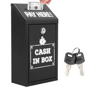 Metal Safe Cash Box, Money Collection Box, Metal Charity Box with Lock, Easy Wall or Counter Mount Mailbox Delivery Ballot Container, Donation Box for Home Office Outdoor Self Serve Stand (Black)