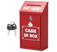 Metal Safe Cash Box, Money Collection Box, Metal Charity Box with Lock, Easy Wall or Counter Mount Mailbox Delivery Ballot Container, Donation Box for Home Office Outdoor Self Serve Stand (Red)