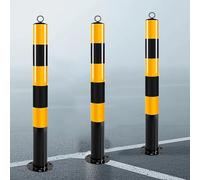 Metal Safety Bollard, 29.5" H * 3" dia. Security Bollard Post, Bollard Parking Barriers with Hanging Rings Private Car Park Driveway Guard Saver Blocker(3pcs)