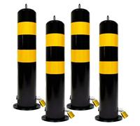 Metal Safety Bollard with Reflective Strips, Rustproof Waterproof Traffic Removable Security Bollards for Driveways, 4 Packs for Parking in Sensitive Areas