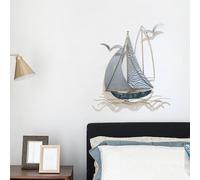 Metal Sailboat Wall Decor, 3D Sculptures for Nautical Theme, Handmade Antique Coastal Decoration for Home or Office, Unique Maritime Art for Ocean Lovers