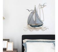 Metal Sailboat Wall Decor, Ship Wall Art, 3D Boat Wall Hanging, Retro Distressed Craftsmanship, Modern Nautical Ship Wall Sculptures for Living Room Bedroom Restaurant(A)