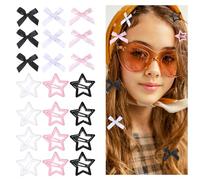 Metal Satr Hair Clip, 12PCS Star Hair Clips and 12 PCS Bow Hairs Clips Cute Satin Bowknot Small Bow Barrettes Mini Metal Snap Hairs Accessories for Girls Women (Pink,White,Black)