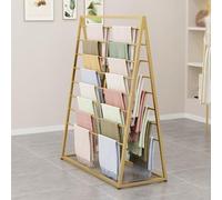 Metal Scarf Display Rack Removable Freestanding Belt Shawl Hijab Storage Organizer Rack for Clothing Store Commercial Home(Gold,100x50x145cm)