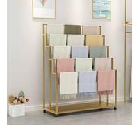 Metal Scarf Display Stand for Clothing Store Floor Standing Commercial Hijab Organizer Rack with Belt and Towel Holder Retail Stores Boutique Pants Hanging Organizer Stand