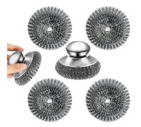 Metal Scourer with Handle - Set of 5 Stainless Steel Scourers, Heavy Duty Wire Wool Pads 10x10cm, Comfortable Grip, Durable, Rust-Resistant for Pots, Pans, Ovens & Grills