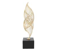 Metal Sculpture, Modern Abstract Sculpture with Gold Finish Decorative Metal Statue with White Base for Living Room, Office Table Centerpiece (Black Base)