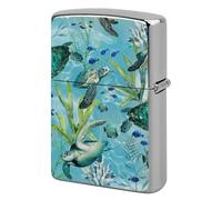 Metal Sea Turtle-Blue Lighter Case Windproof Flip Top Lighter Sleeve Double Sided Vintage Cool Cigarette Pouch Holder Reusable Pocket Protective Cover Men Gifts for Boyfriend Husband