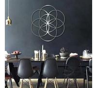 Metal Seed of Life Sacred Geometry Wall Art, Metal Modern Mandala Spiritual Wall Artwork Decor, Black Artwork Decoration for Living Room,Bedroom Hallway and Stairs Nature Home Decor (Si