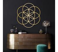 Metal Seed of Life Sacred Geometry Wall Art, Metal Modern Mandala Spiritual Wall Artwork Decor, Black Artwork Decoration for Living Room,Bedroom Hallway and Stairs Nature Home Decor (Go