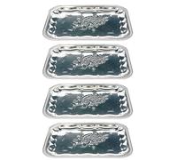 Metal Serving Tray Platter Plate Food Dish Reusable Trays for Meat Rice Sandwiches Platters Drinks Buffet Party BBQ Home Decorative Silver Tray Lightweight (Set of 4 Rectangle)