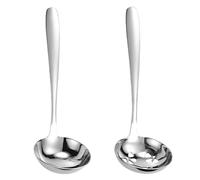 Metal Servings Spoons Set Stainless Steels Ladles Spoons and Slotted Colander Cooking Cookware Utensils Stainless Steels Cooking Kitchen Tool Food Filter Large Soup