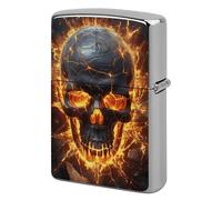 Metal Shattering of Skull Lighter Case Windproof Flip Top Lighter Sleeve Double Sided Vintage Cool Cigarette Pouch Holder Reusable Pocket Protective Cover Men Gifts for Boyfriend Husband