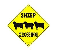 Metal Sheep Crossing Sign - Graphic Farm Ranch Animal Caution Xing Road Decor Diamond Sign - Indoor/Outdoor Wall Decor - 8" x 8"
