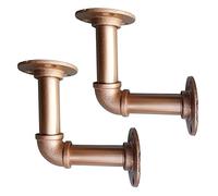 Metal Shelf Brackets Cast Iron Heavy Duty Pipe Brackets 20mm Pipe Diameter Durable Industrial Style Wall Mounted Supports, 2 Pack, Rose Gold (90 × 90mm)
