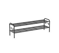 Metal Shoe Rack with 4 Hooks Ink Black, 2 Tier (28 x 114 x 35 cm)