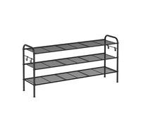 Metal Shoe Rack with 4 Hooks Ink Black, 3 Tier (28 x 114 x 53 cm)