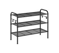 Metal Shoe Rack with 4 Hooks Ink Black, 3 Tier (28 x 68 x 53 cm)