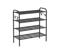 Metal Shoe Rack with 4 Hooks Ink Black, 4 Tier (28 x 68 x 70 cm)