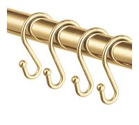 Metal Shower Curtain Hooks,Set of 12 Rings,Rust Resistant S Shaped Hooks Hangers for Shower Curtains, Kitchen Utensils, Clothing, Towels, etc. (Gold)