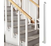 Metal Side Mounted Single Recular il Column with Kit for Indoor/Outdoor Use 100CM/39.4IN White Support for Stairs and ps