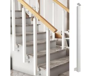 Metal Side Mounted Single Recular il Column with Kit for Indoor/Outdoor Use 100CM/39.4IN White Support for Stairs and ps