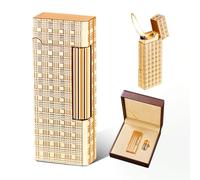 Metal Side Pulley Ignition Butane Gas Lighter, Four-sided Carved Design, Classic Soft Flame, Adjustable Flame Size Torch Lighter, Cigar, Candle, Cigarette, High-end Men's Business Gift(Gold 2)