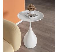 Metal Side Table with Tray Top, Small Round Coffee Table, Sofa Table, Modern End Table, Nightstand for Bedroom, Easy Assembly (White)