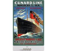 Metal Sign 20 x 30 cm with 4 Magnets Lusitania Mauretania New York USA Holiday Retro Tin Sign