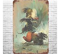 Metal Sign 8"x12" Vintage Pelea De Gallos, Retro Wall Decor Farm Rooster Fighting Cock Cockfighting Gamecock Retro Game Fowl Art Tin Signs Poster for Home Living Room Bedroom Garden Off