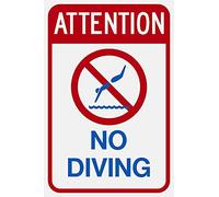 Metal Sign 8X12 Inches Highway Traffic Supply Decorative Sign Prismatic Engineer Grade Reflective Outdoors Sign, Legend Attention - No Diving Metal Aluminum Sign Home Sign Pool Sign