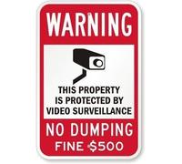 Metal Sign 8X12 Inches Warning: This Property Is Protected Video Surveillance, No Dumping Sign, Funny Decorative Yard Signs Outdoors Home Metal Wall Sign Reflective Safety Sign