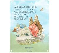 Metal Sign - Beatrix Potter's Peter Rabbit (Flopsy and Benjamin Bunny - Mr McGregor hung up the little jacket, 15 x 20 cm)