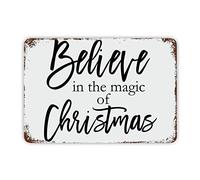 Metal Sign Believe in The Magic of Christmas Tin Plaque Vintage Farmhouse Metal Signs Decor with Sayings Aluminum Sign for Wall Art Decor for Indoors Outdoors Bar Bedroom Living Room Garden 12x8in