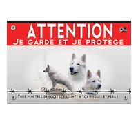 Metal Sign Beware of the White Swiss Shepherd Dog Long Haired