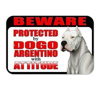 Metal Sign Beware Protected By Dogo Argentino With Attitude Retro Metal Tin Sign 8X12 Inches