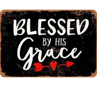 Metal Sign - Blessed By His Grace (BLACK) - Vintage Look home decor