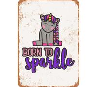 Metal Sign - Born To Sparkle, Unicorn - Vintage Look home decor