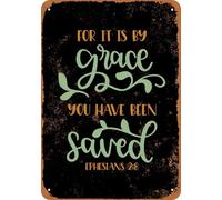Metal Sign - By His Grace You Have Been Saved (BLACK) - Vintage Look home decor